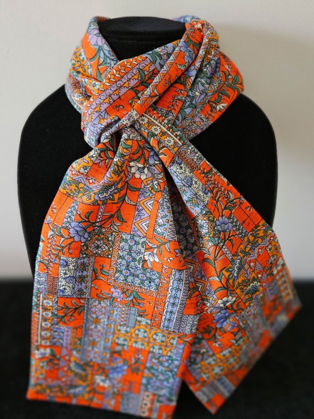 Japanese Kimono Scarf S5842 - Orange and Cornflower Blue Wool Blend